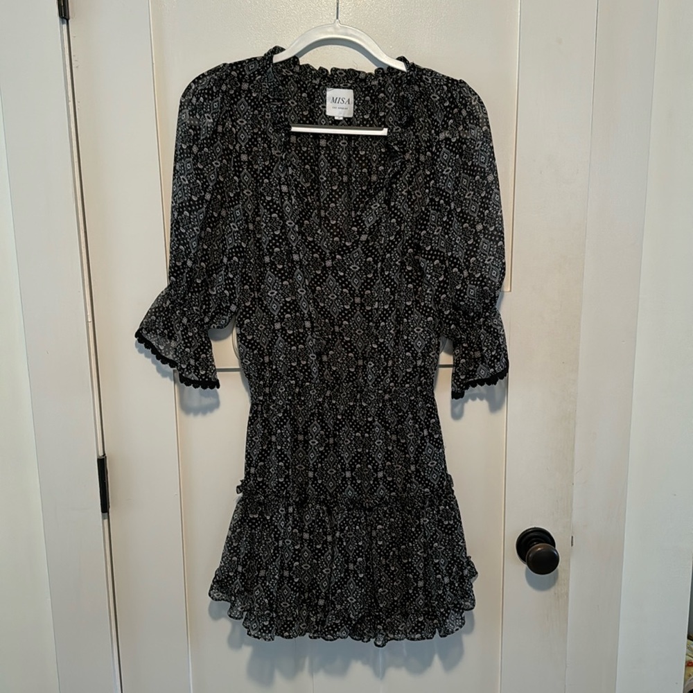 Misa size S mini chiffon black patterned dress